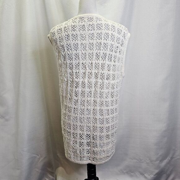 Handmade White Crochet Knit Button Front Sleeveless Cardigan Size Unknown - Picture 5 of 5